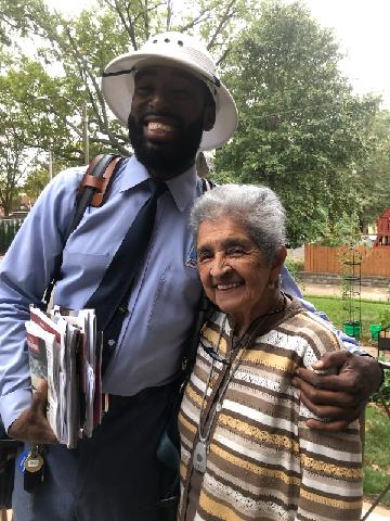 Irma with her mail carrier, Robert